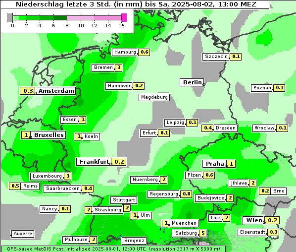 Niederschlag, 2. 8. 2025