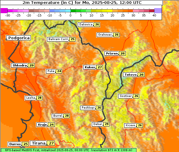 Temperatur, 25. 8. 2025