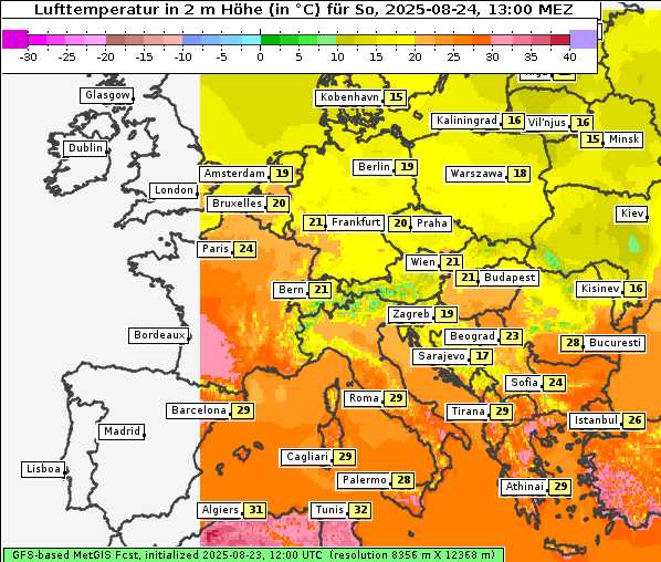 Temperatur, 24. 8. 2025