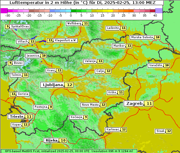 Temperatur, 25. 2. 2025