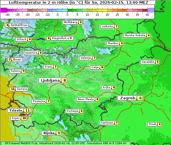 Temperatur, 15. 2. 2026