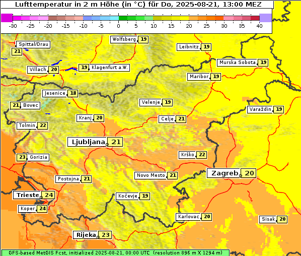 Temperatur, 21. 8. 2025