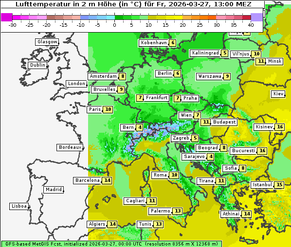 Temperatur, 27. 3. 2026