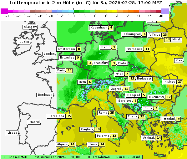 Temperatur, 28. 3. 2026