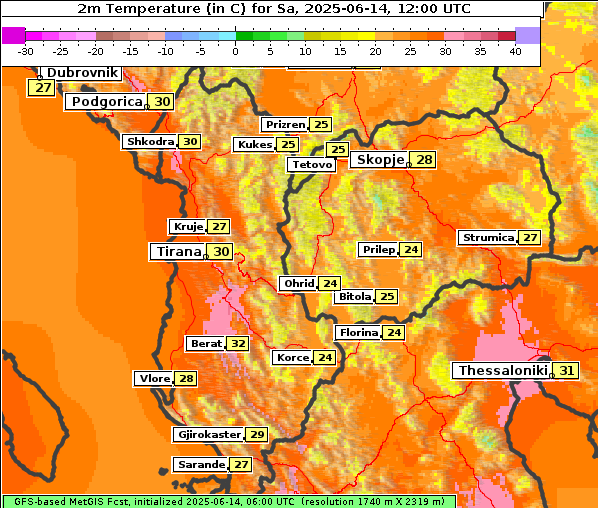 Temperatur, 14. 6. 2025