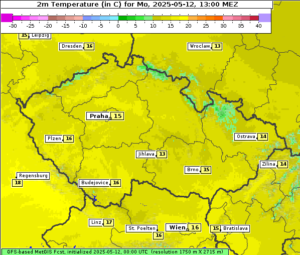 Temperatur, 12. 5. 2025