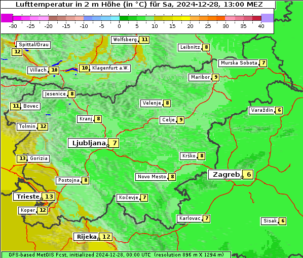 Temperatur, 28. 12. 2024