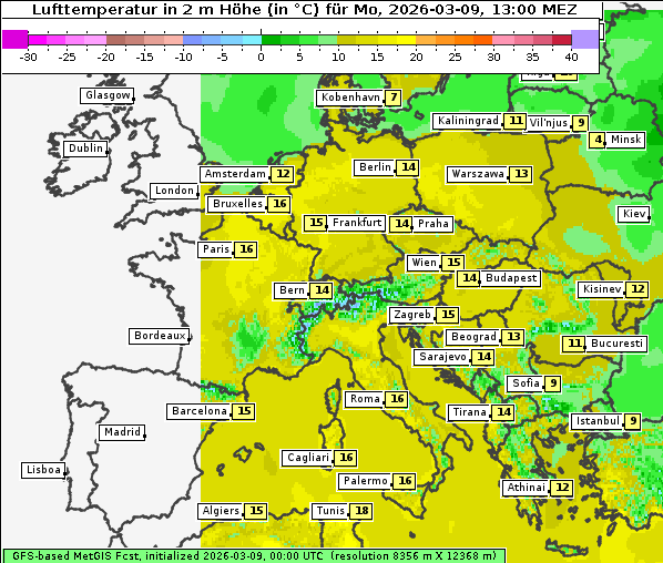 Temperatur, 9. 3. 2026