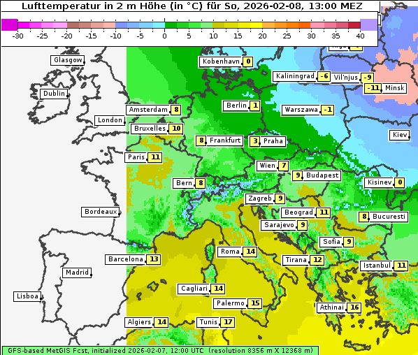 Temperatur, 8. 2. 2026