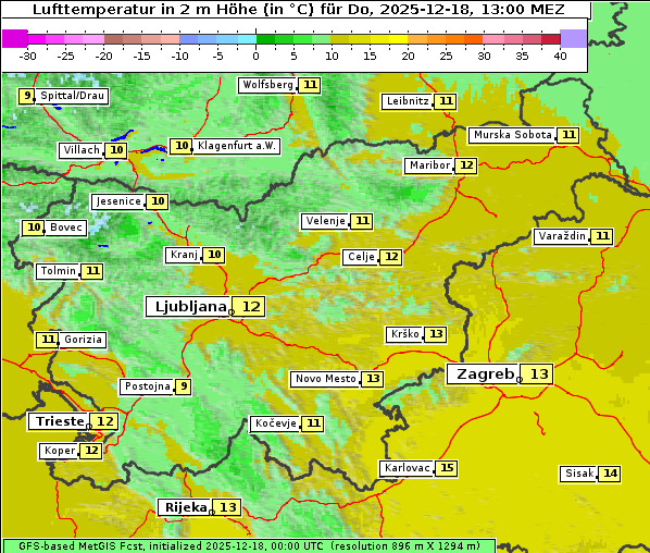 Temperatur, 18. 12. 2025