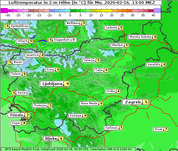 Temperatur, 16. 2. 2026