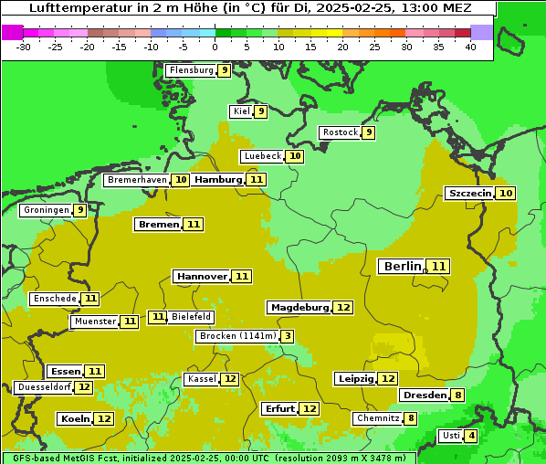 Temperatur, 25. 2. 2025