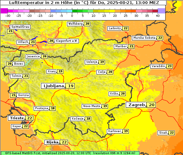 Temperatur, 21. 8. 2025