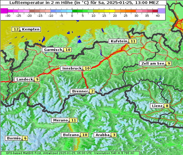 Temperatur, 25. 1. 2025