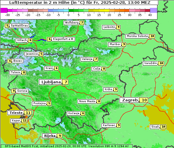 Temperatur, 28. 2. 2025