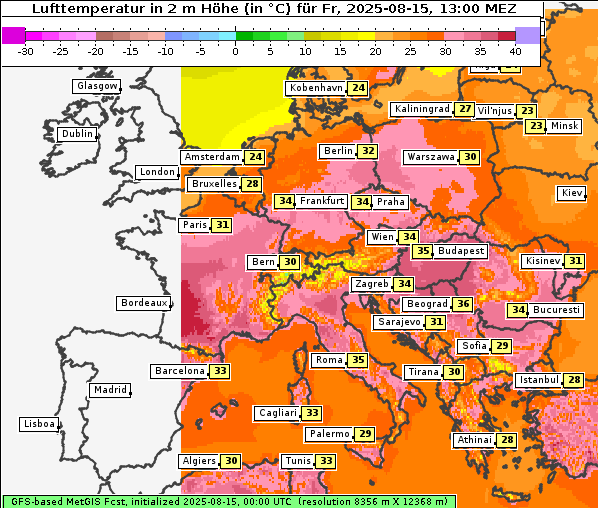 Temperatur, 15. 8. 2025