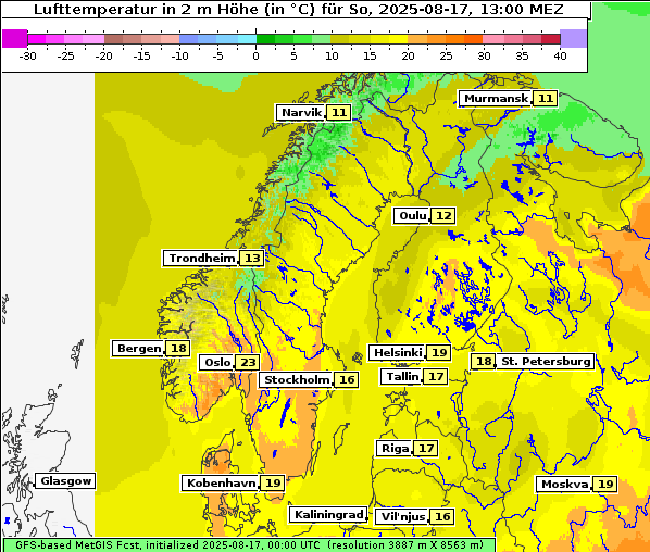 Temperatur, 17. 8. 2025