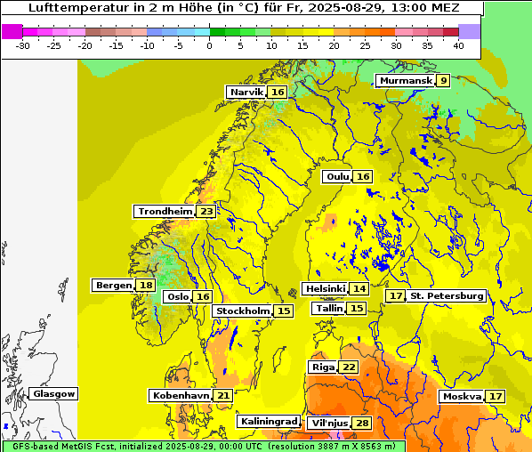Temperatur, 29. 8. 2025