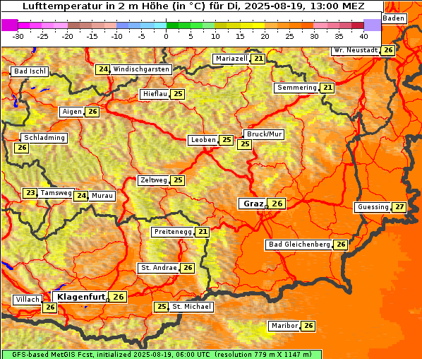 Temperatur, 19. 8. 2025