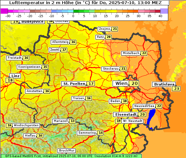 Temperatur, 10. 7. 2025