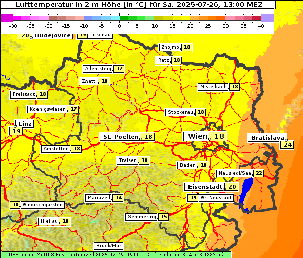 Temperatur, 26. 7. 2025