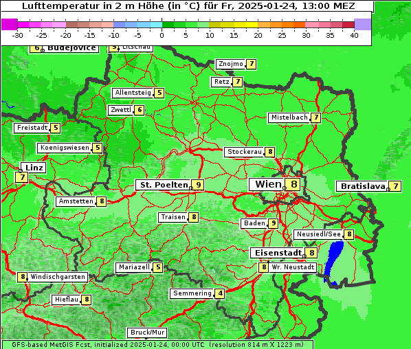 Temperatur, 24. 1. 2025