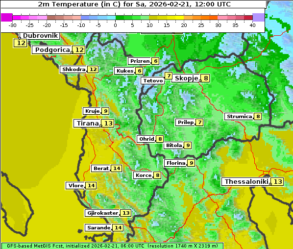 Temperatur, 21. 2. 2026