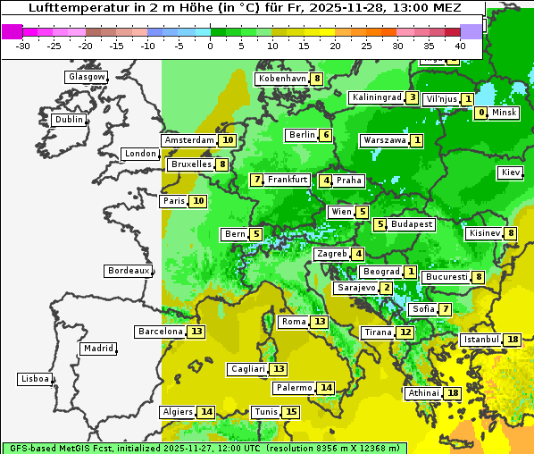 Temperatur, 28. 11. 2025