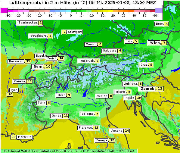 Temperatur, 8. 1. 2025