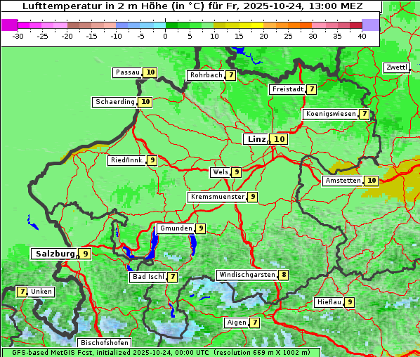 Temperatur, 24. 10. 2025