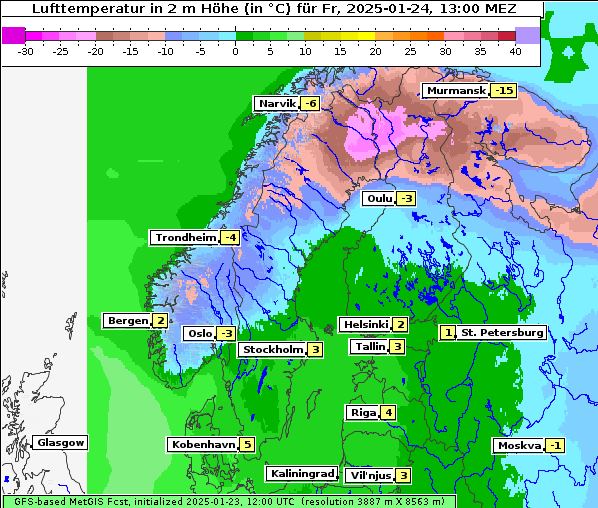 Temperatur, 24. 1. 2025