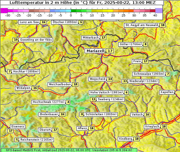 Temperatur, 22. 8. 2025