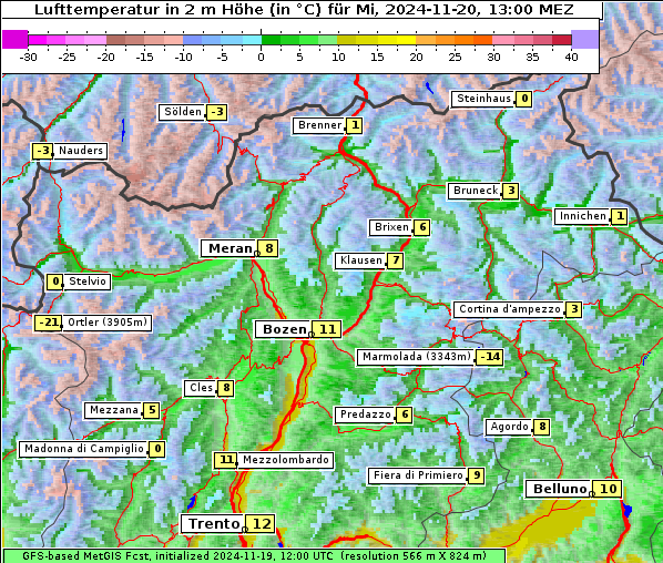 Temperatur, 20. 11. 2024