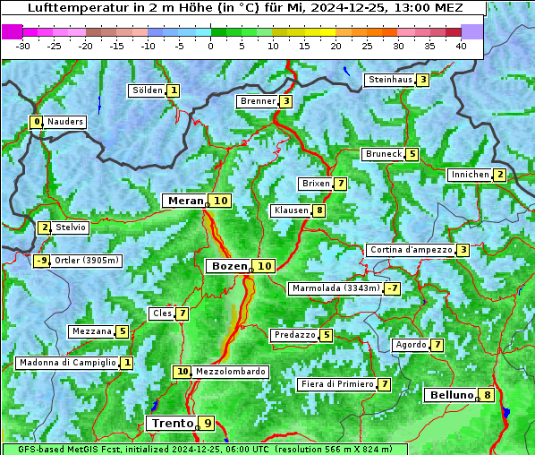 Temperatur, 25. 12. 2024