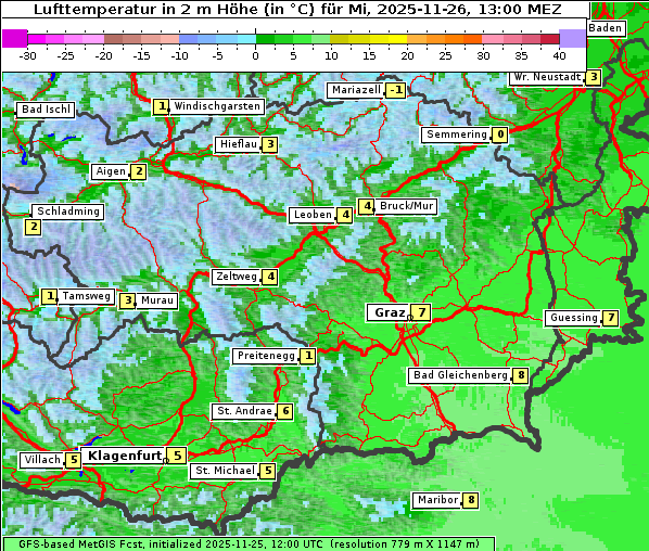 Temperatur, 26. 11. 2025