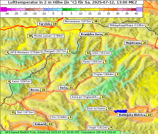 Temperatur, 12. 7. 2025