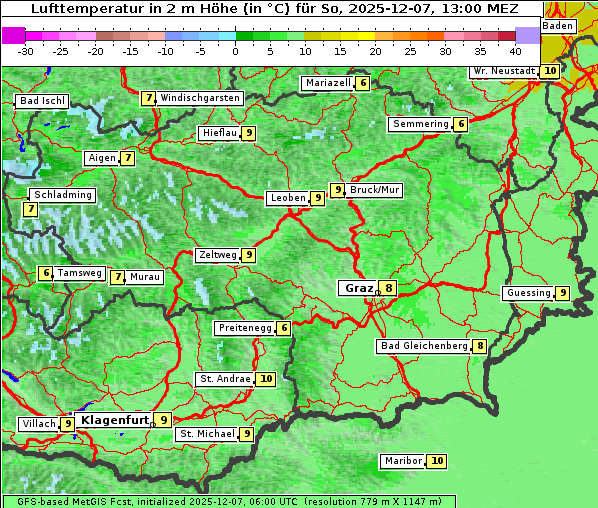 Temperatur, 7. 12. 2025