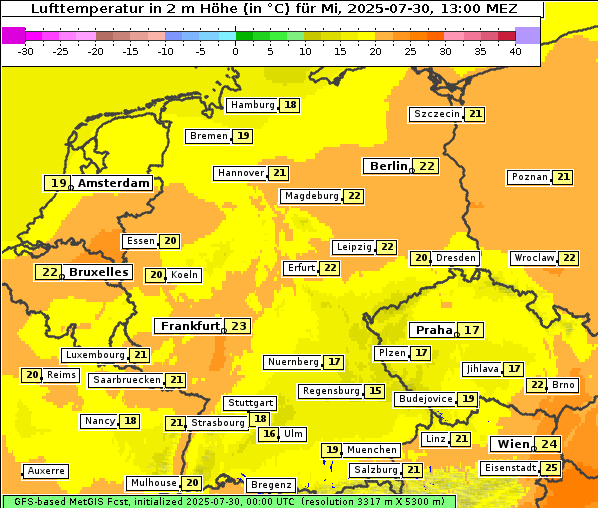 Temperatur, 30. 7. 2025