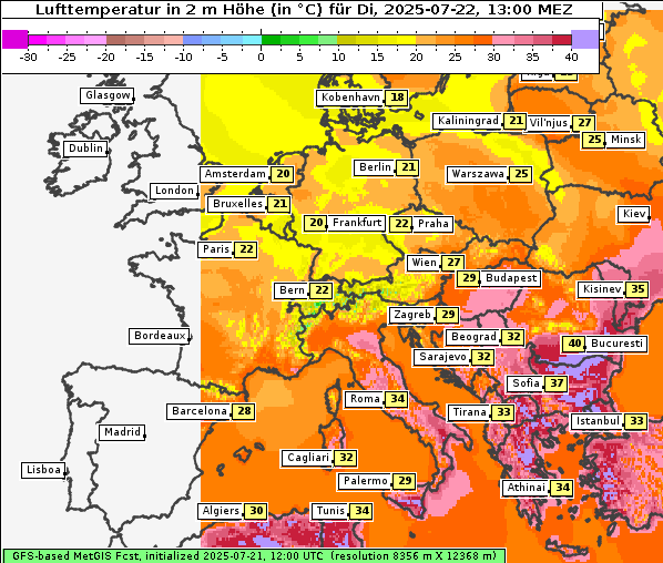 Temperatur, 22. 7. 2025