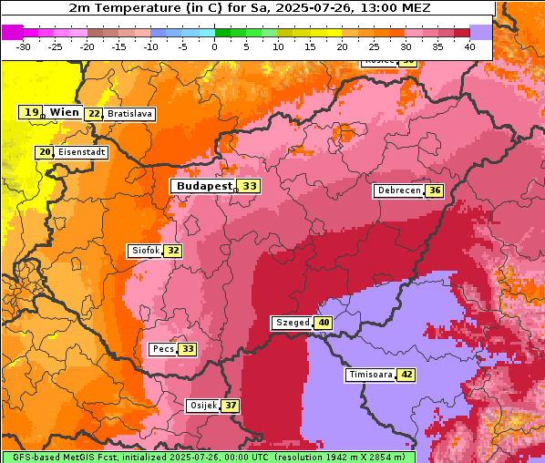Temperatur, 26. 7. 2025