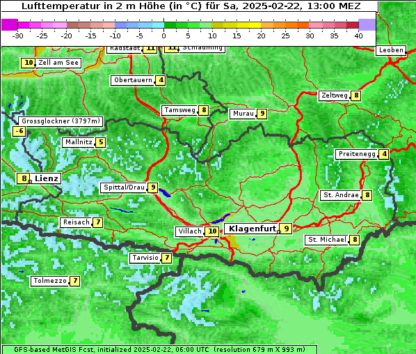 Temperatur, 22. 2. 2025