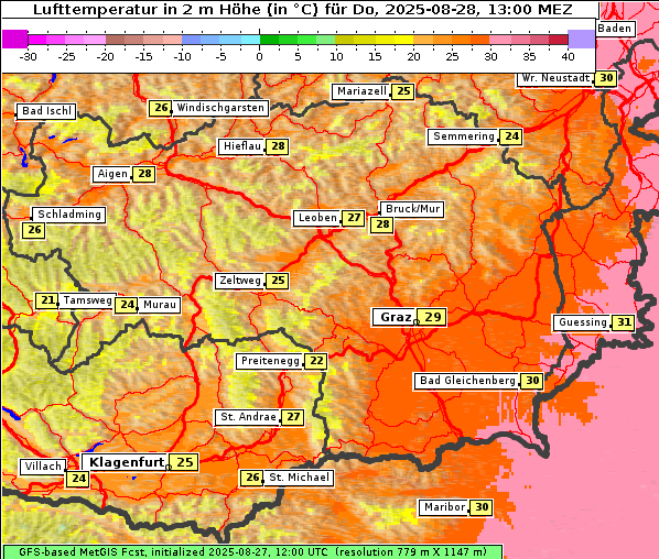 Temperatur, 28. 8. 2025