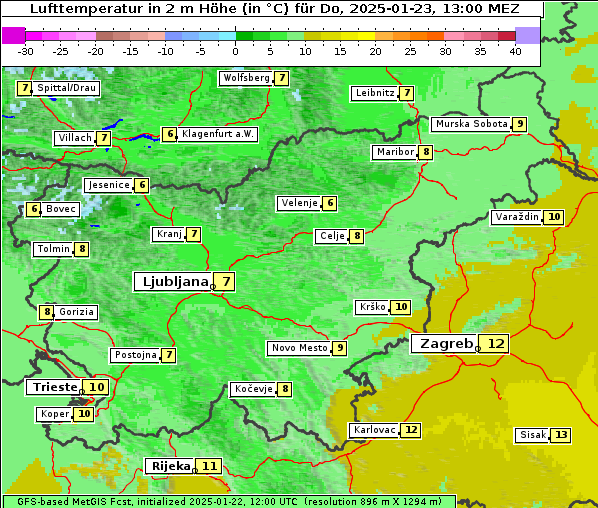 Temperatur, 23. 1. 2025