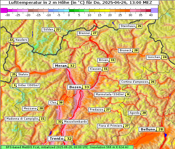 Temperatur, 26. 6. 2025