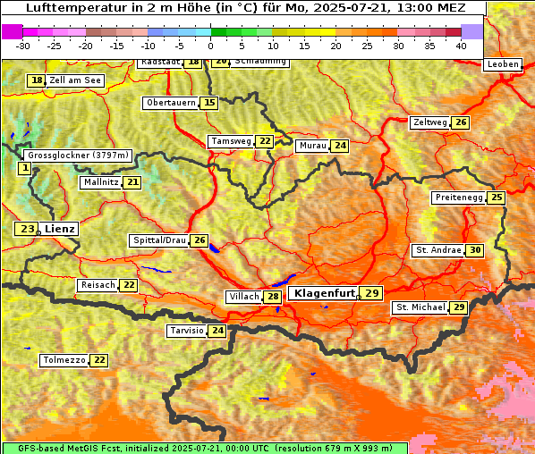 Temperatur, 21. 7. 2025