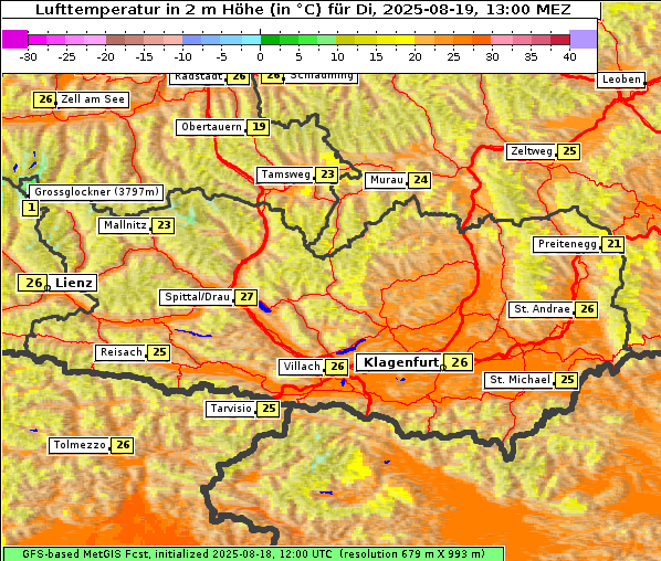 Temperatur, 19. 8. 2025