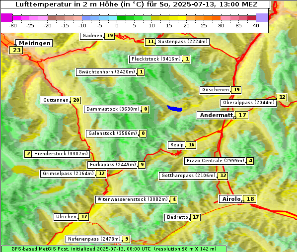 Temperatur, 13. 7. 2025
