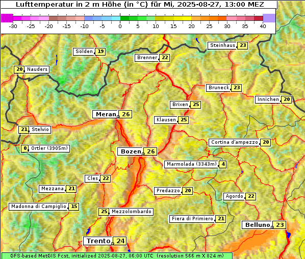 Temperatur, 27. 8. 2025