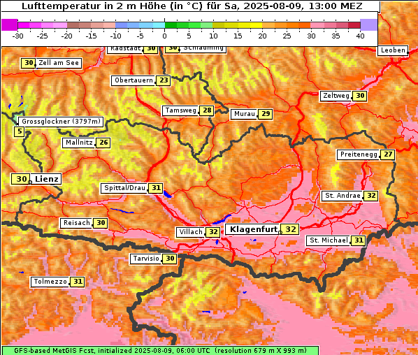 Temperatur, 9. 8. 2025