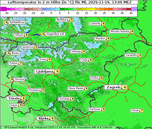 Temperatur, 19. 11. 2025